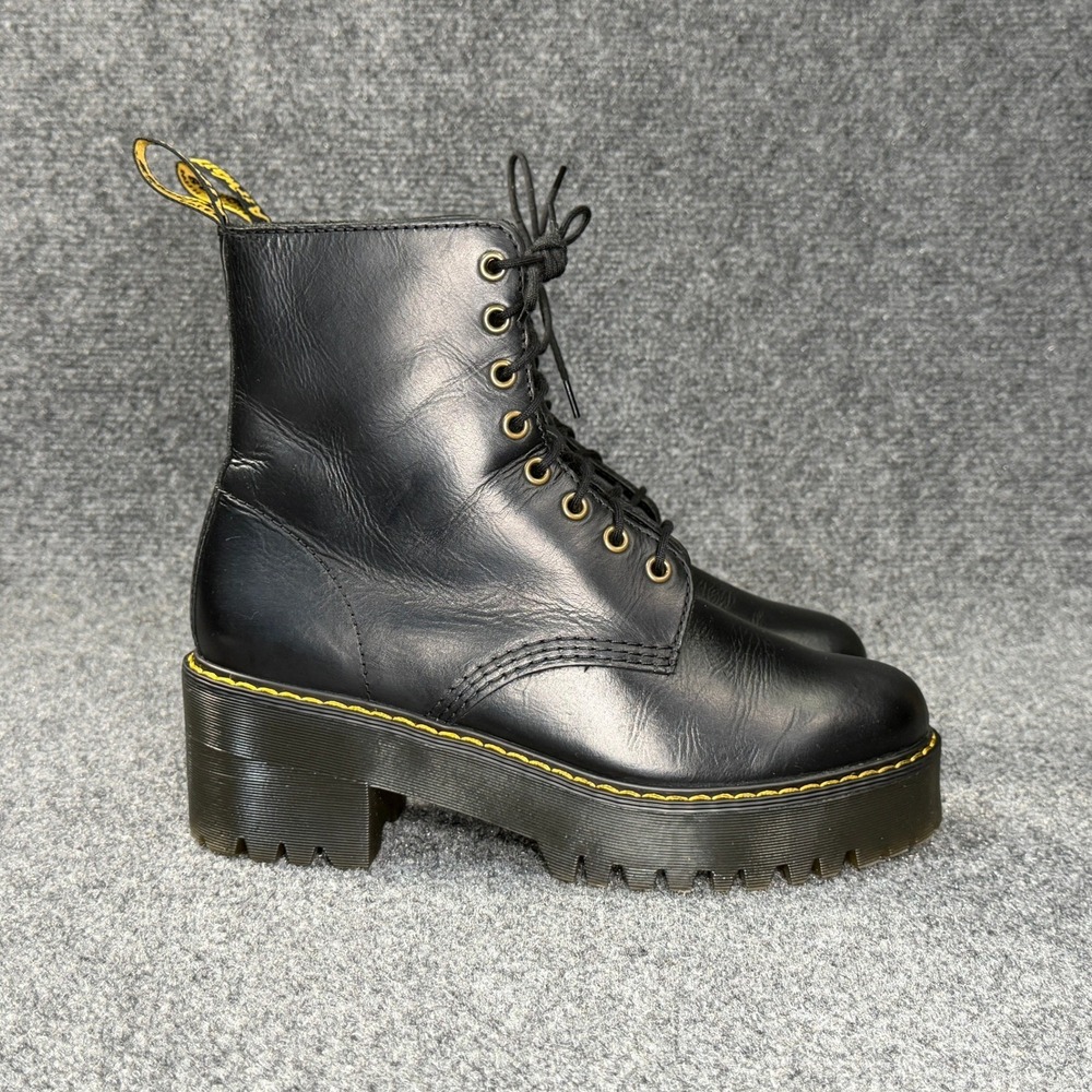 Dr. Martens Shriver Hi Boots Women's 9 Black Wyoming Leather Retro Moto Heeled